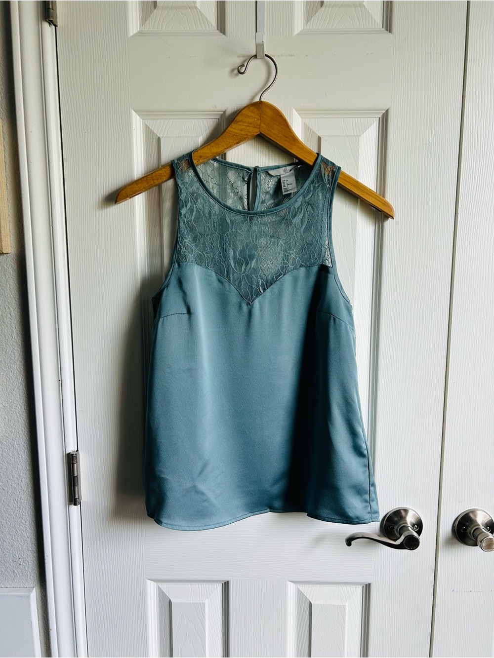 H&M sage blue satin and lace sleeveless blouse ethereal whimsigoth